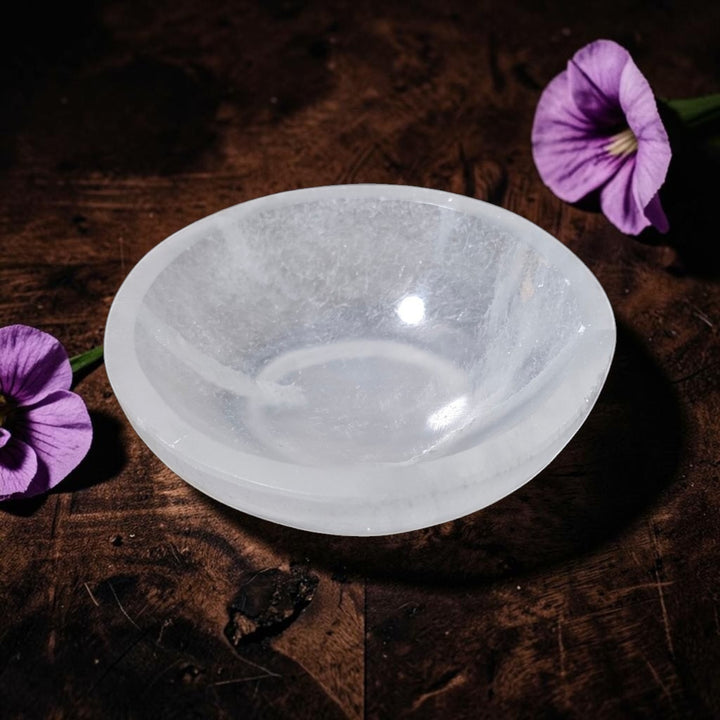 Bol Rond en Sélénite Naturelle – Avec Base