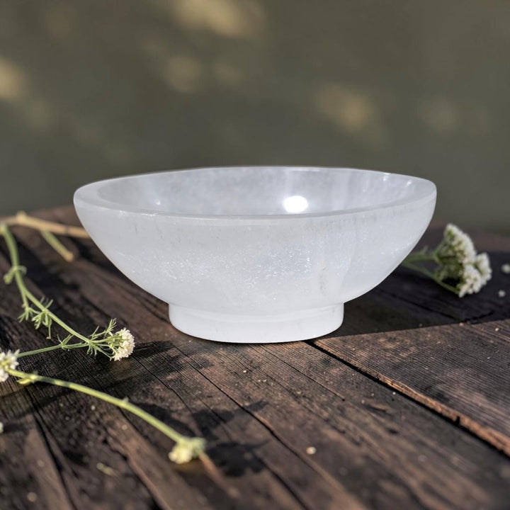 Bol Rond en Sélénite Naturelle – Avec Base