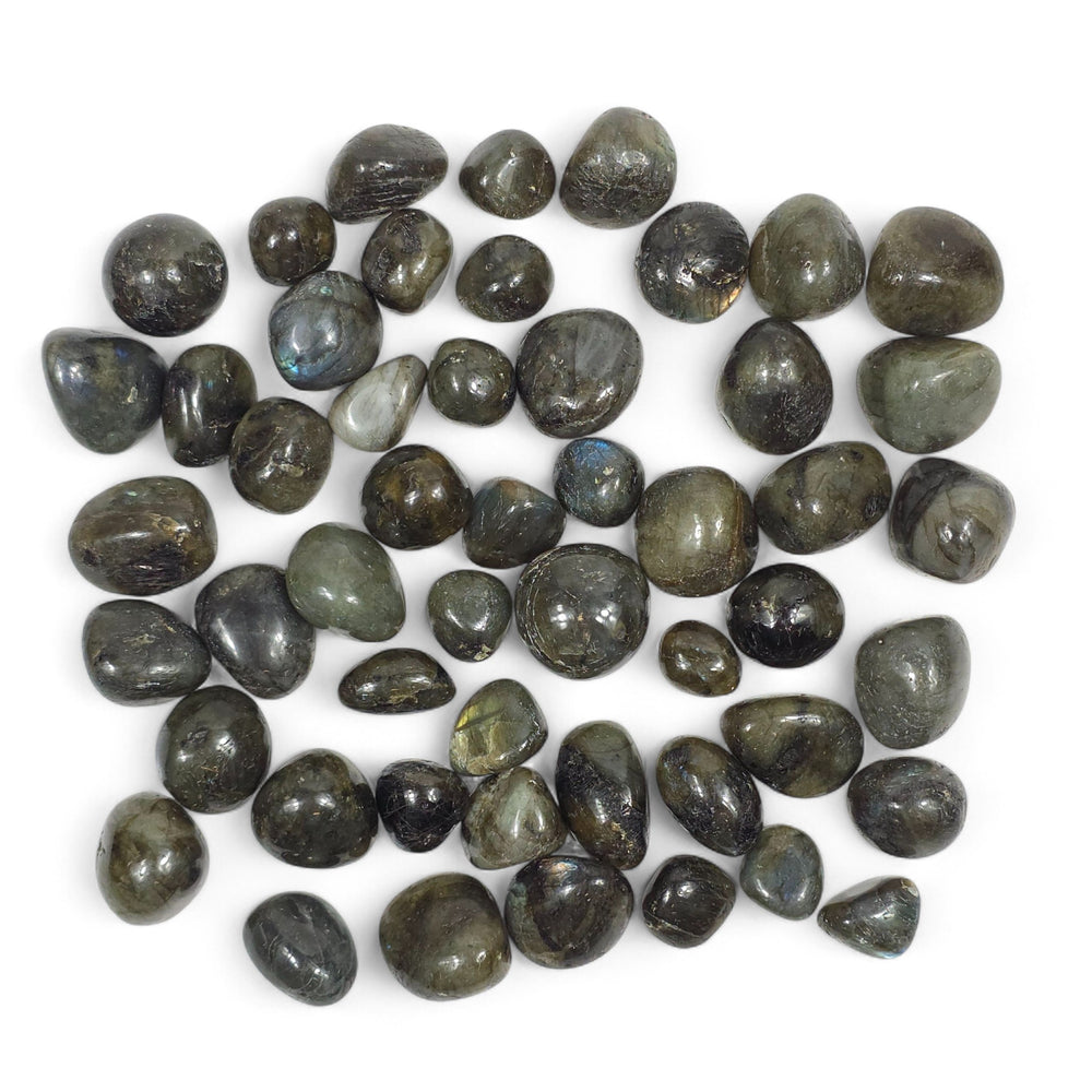 Pierre roulée de Labradorite foncée polie – variété de Madagascar, pierre d’intuition et de clarté intérieure.